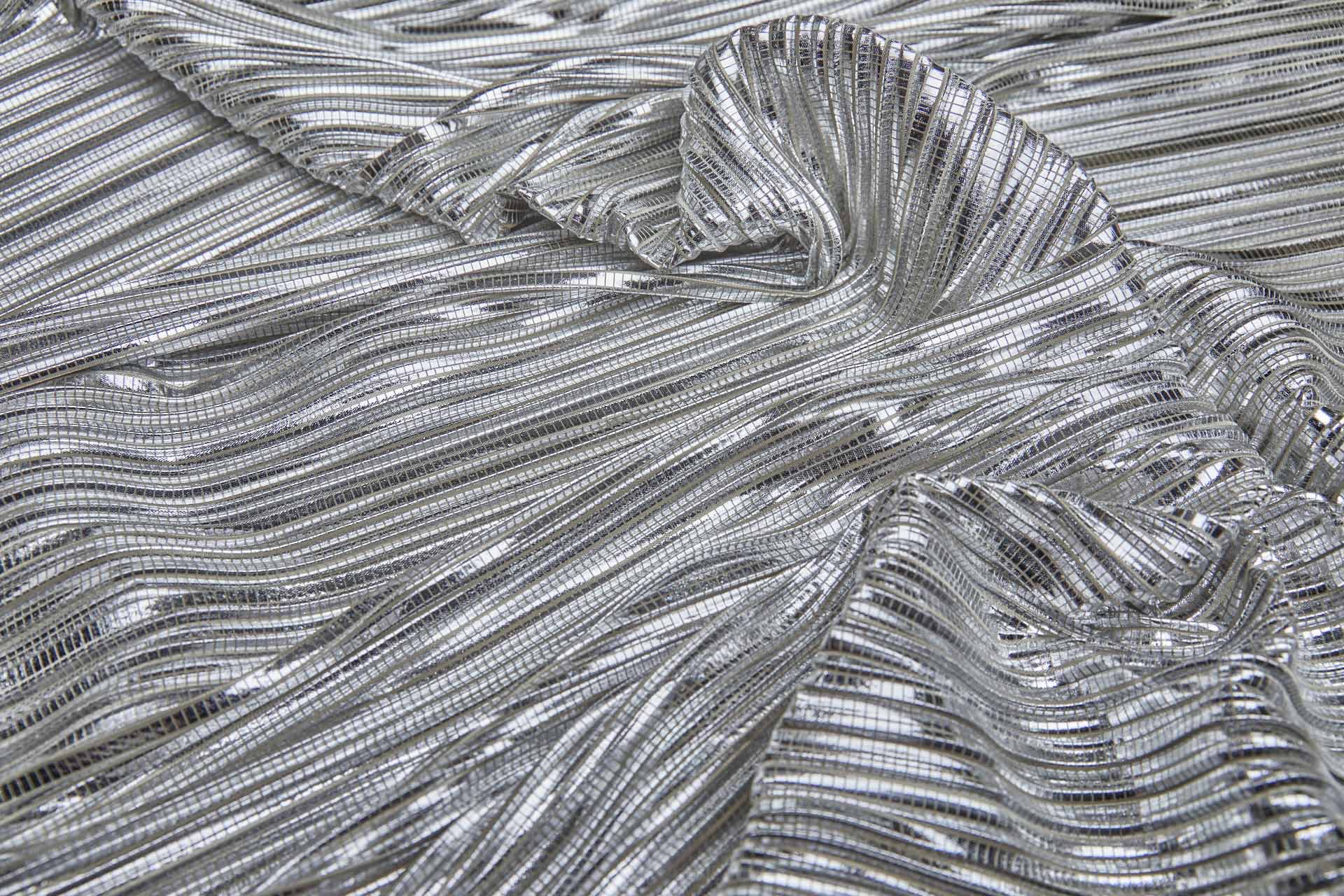 Pleated & Foiled Fluid Lamé - Silver fabric, image 9 of 10
