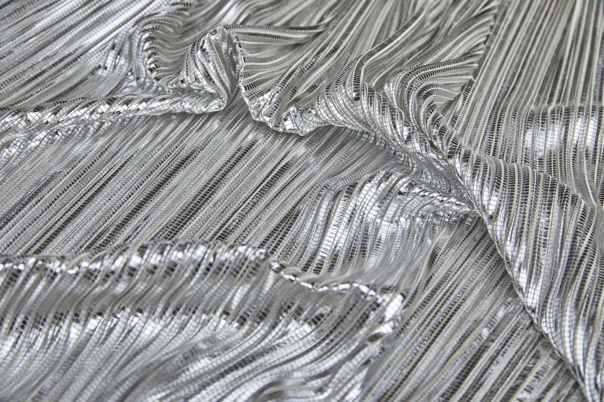 Pleated & Foiled Fluid Lamé - Silver fabric, image 3 of 10