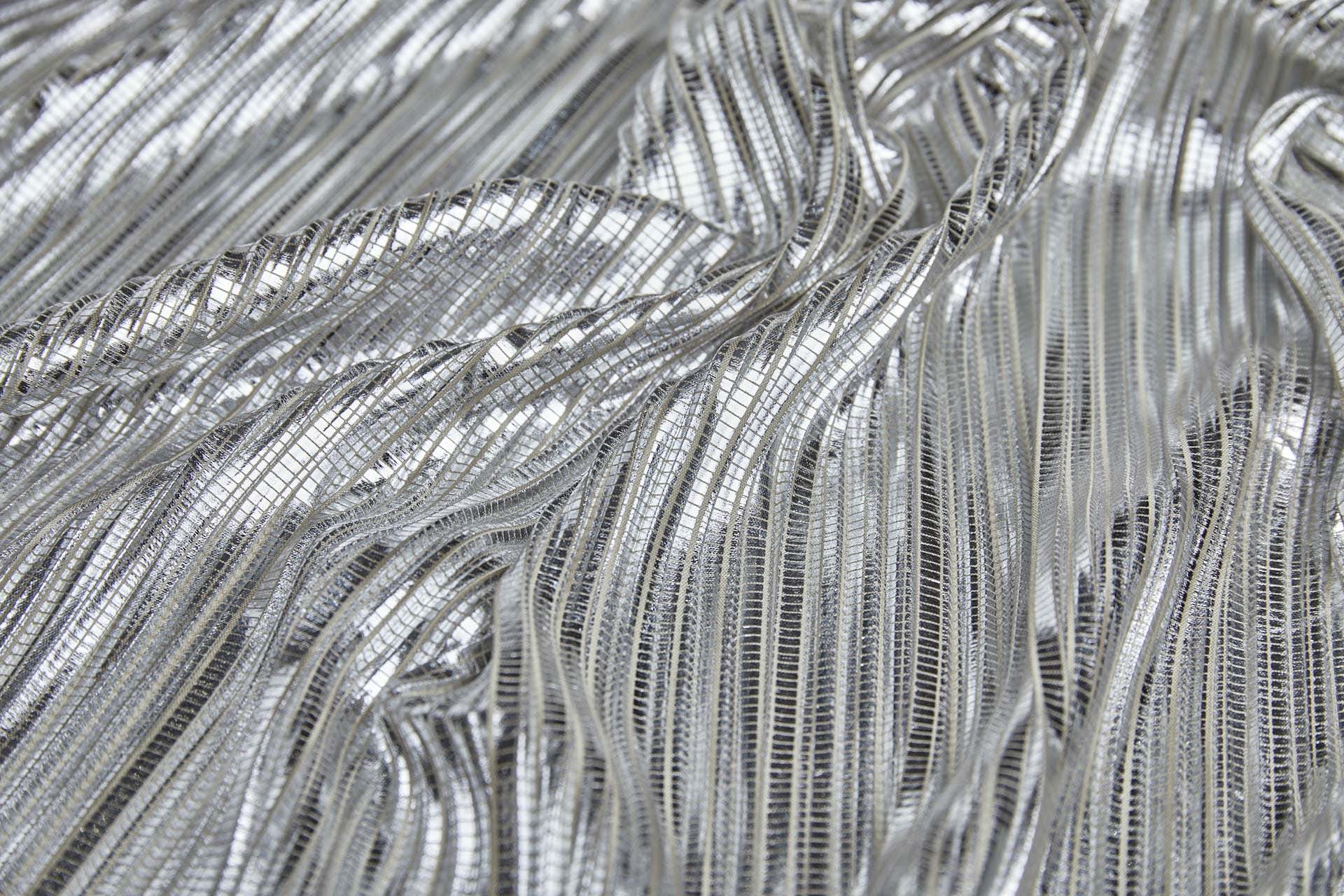 Pleated & Foiled Fluid Lamé - Silver fabric, image 5 of 10