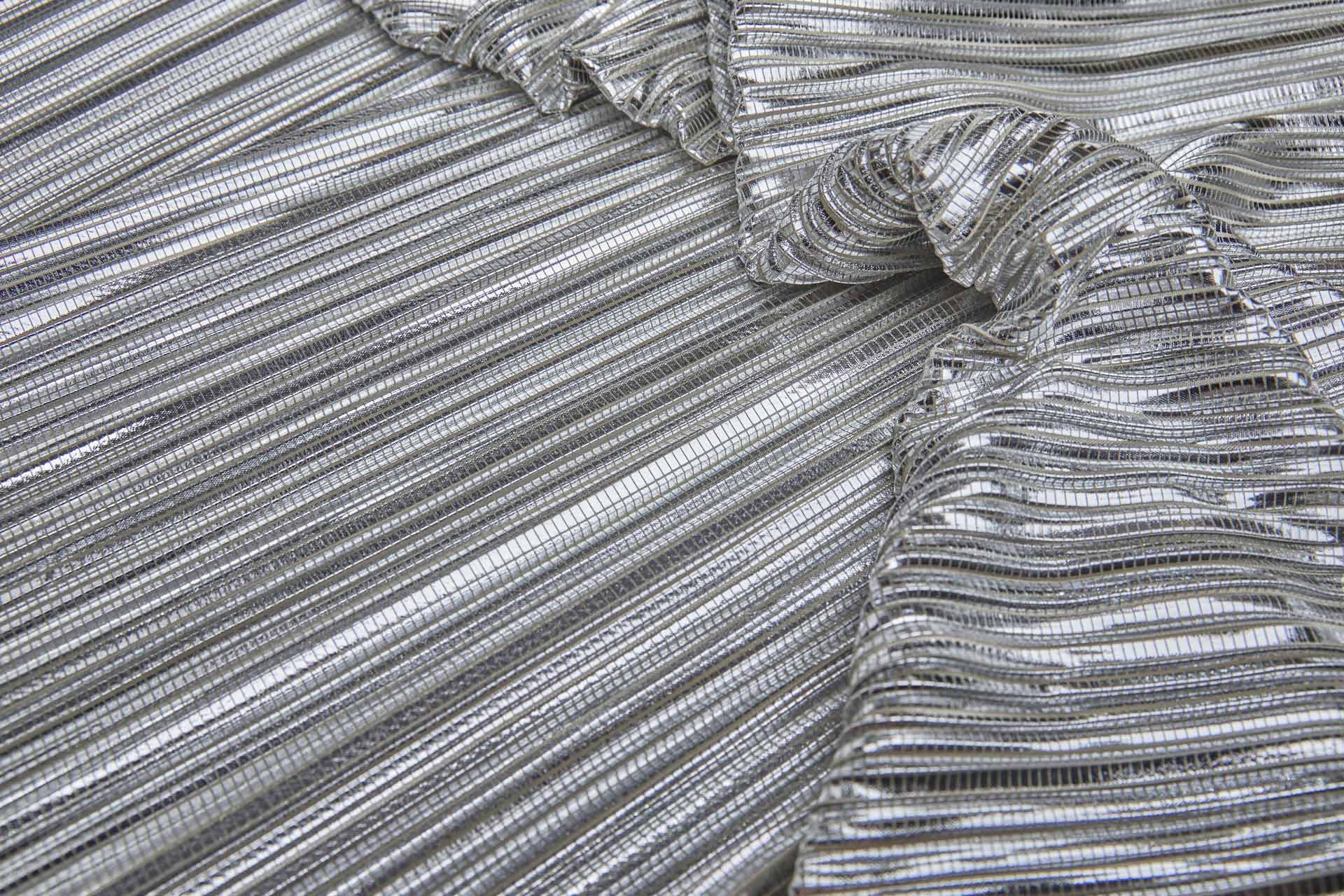 Pleated & Foiled Fluid Lamé - Silver fabric