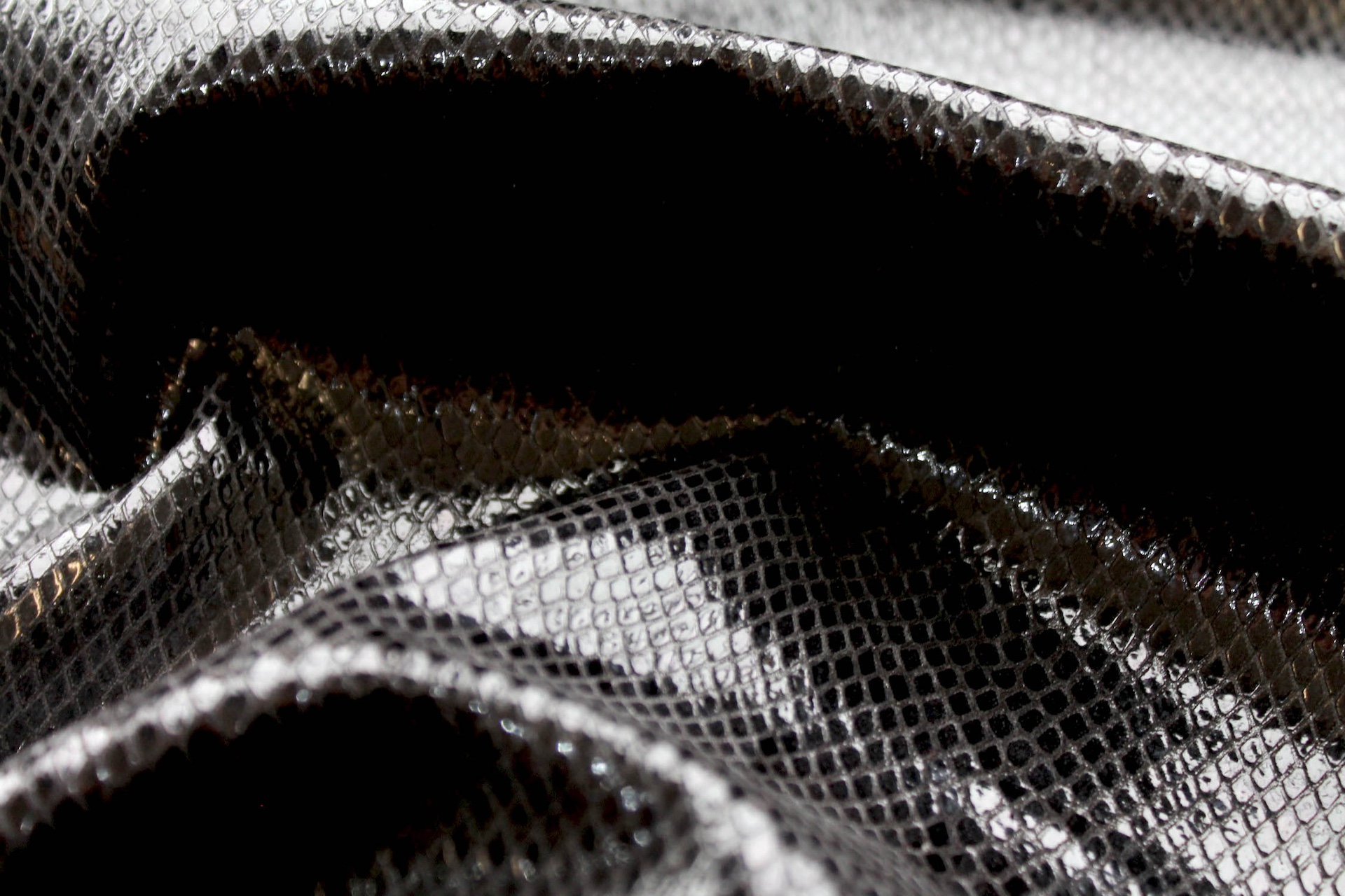 Printed and Textured Snakeskin Leatherette - Black fabric, image 2 of 5
