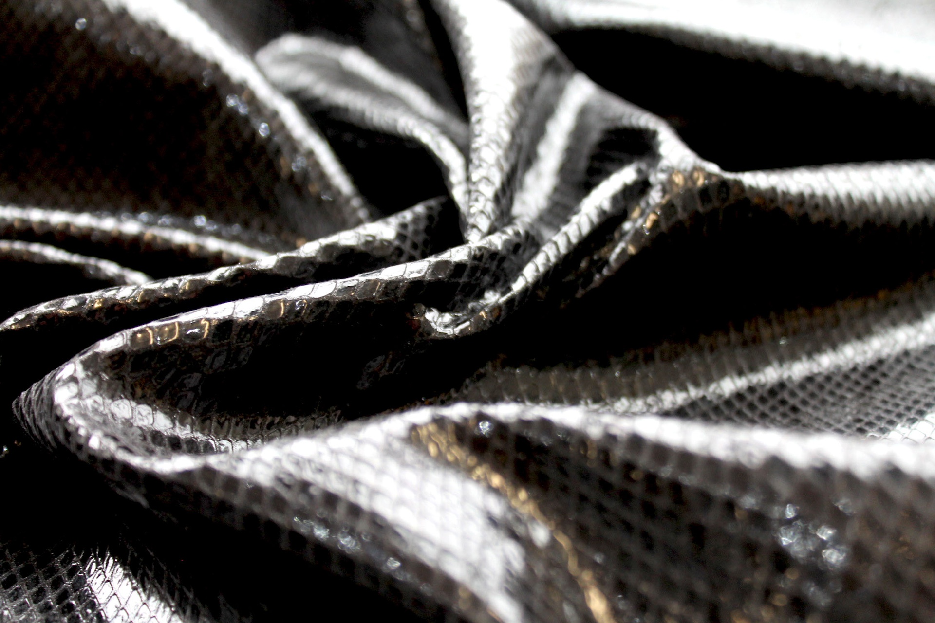 Printed and Textured Snakeskin Leatherette - Black fabric, image 4 of 5
