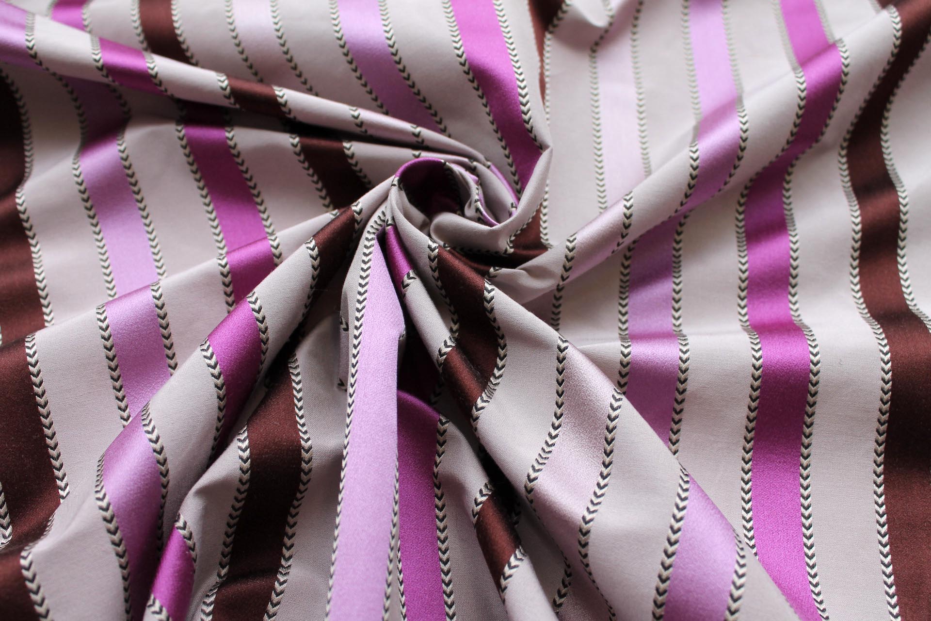 Purple, Lavender and Brown Satin Stripe Brocade fabric, image 3 of 6