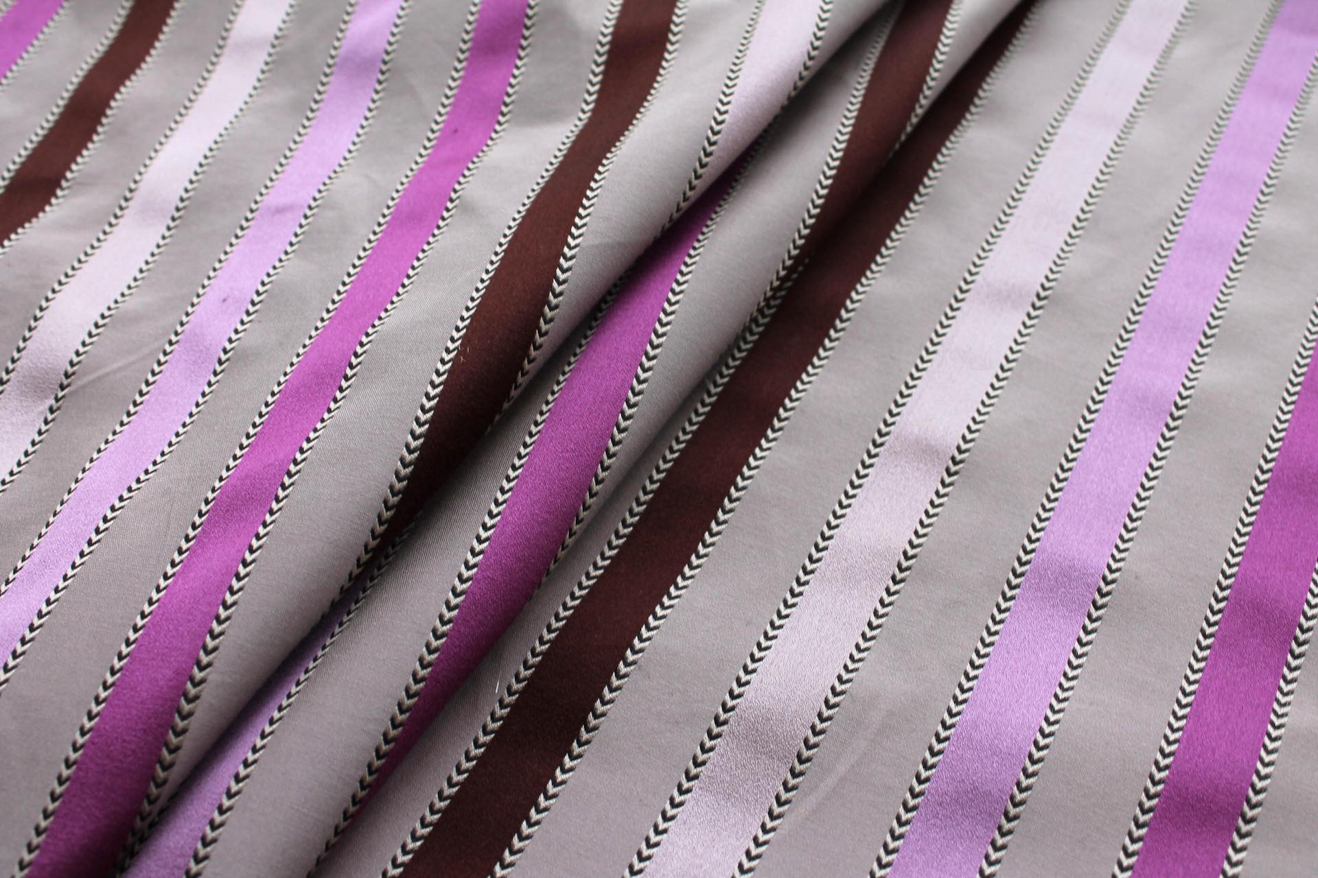 Purple, Lavender and Brown Satin Stripe Brocade fabric, image 4 of 6
