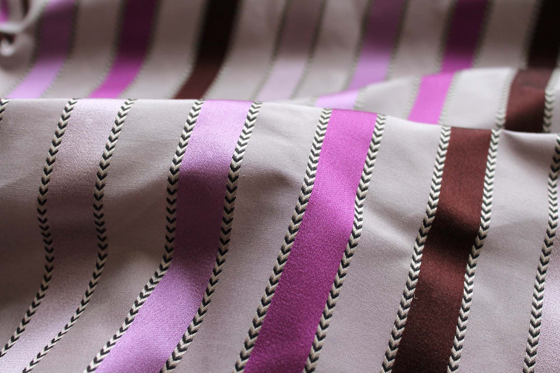 Purple, Lavender and Brown Satin Stripe Brocade fabric, image 5 of 6