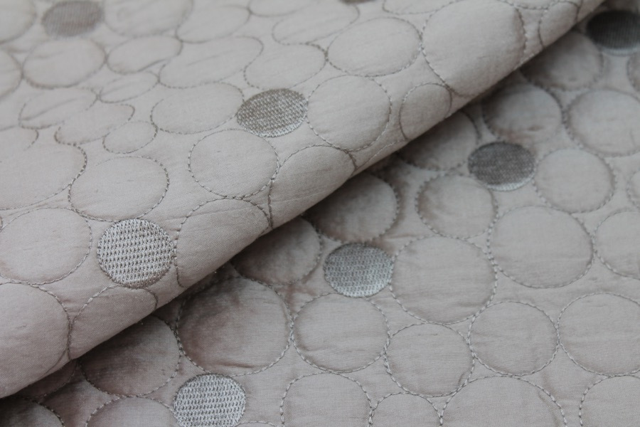 Quilted Silk Dupion - Oyster Circles fabric