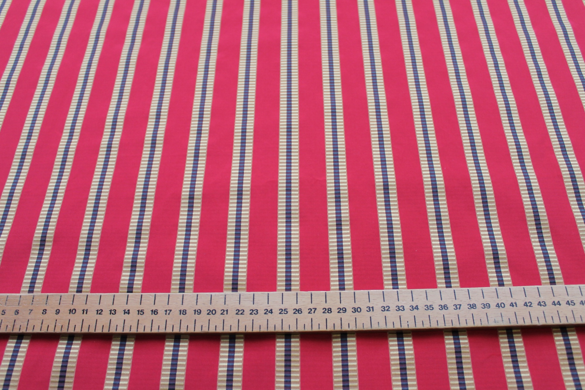 Red, Gold and Black Striped Silk Taffeta fabric, image 3 of 7