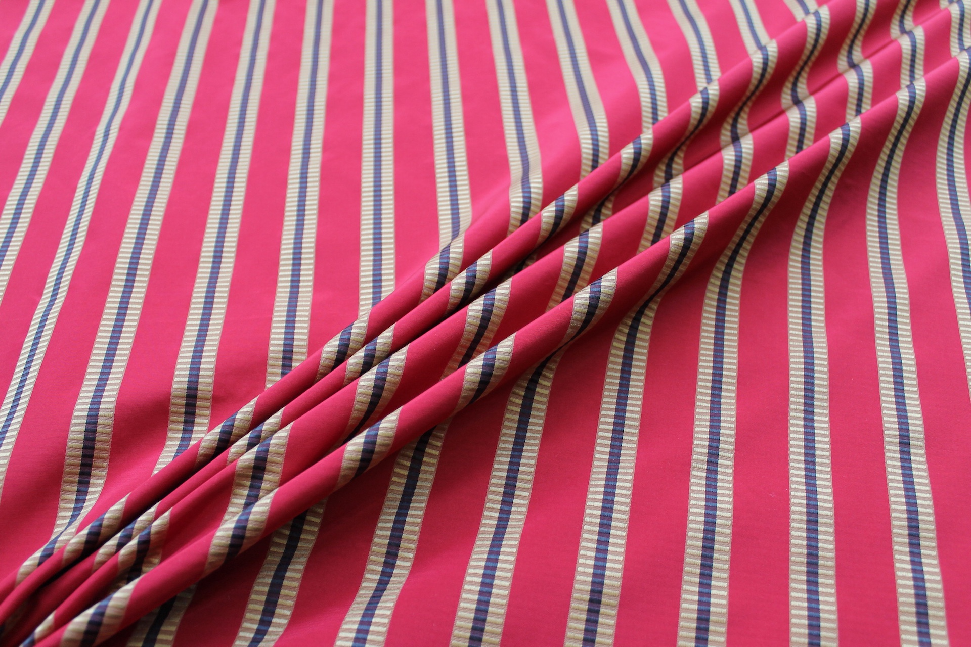 Red, Gold and Black Striped Silk Taffeta fabric, image 4 of 7