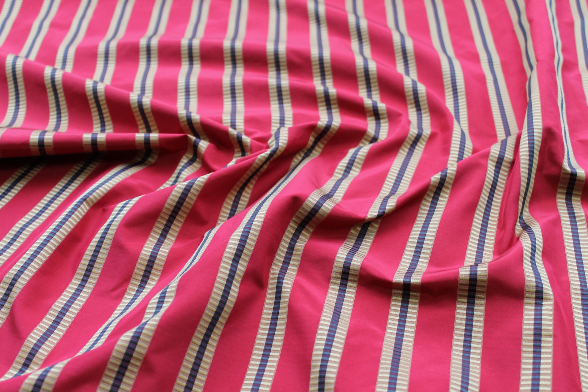 Red, Gold and Black Striped Silk Taffeta fabric, image 5 of 7