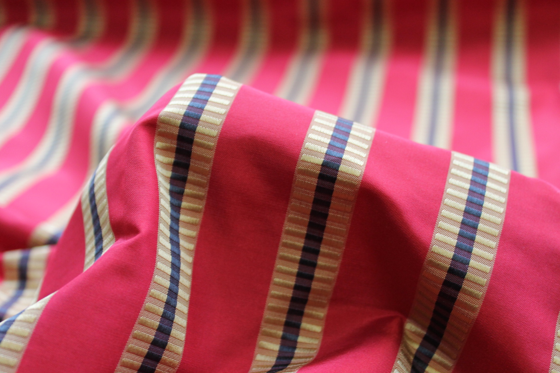 Red, Gold and Black Striped Silk Taffeta fabric, image 7 of 7