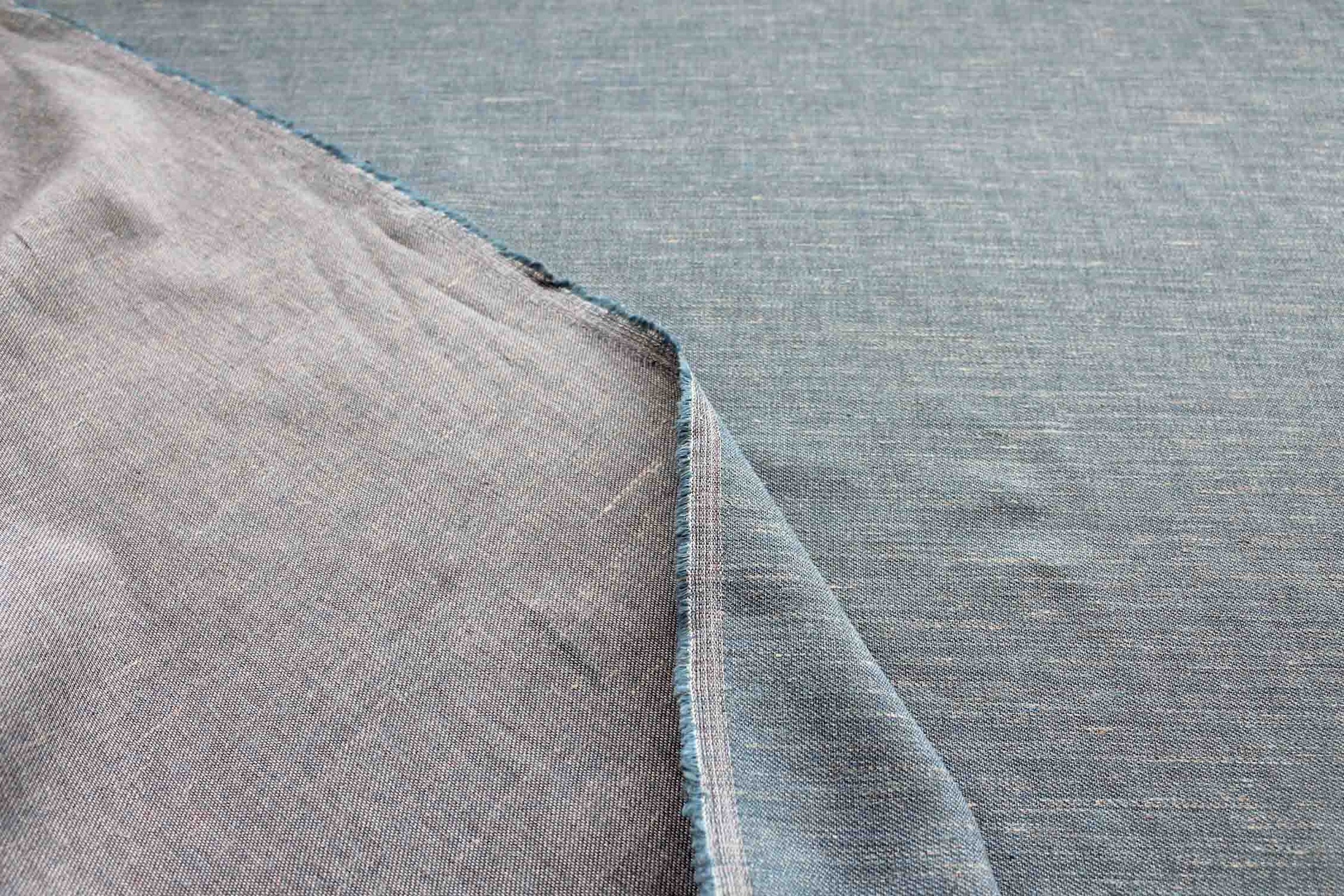 Reversible Linen Twill Weave "Denim" in Mid Blue / Light Brown fabric, image 2 of 8