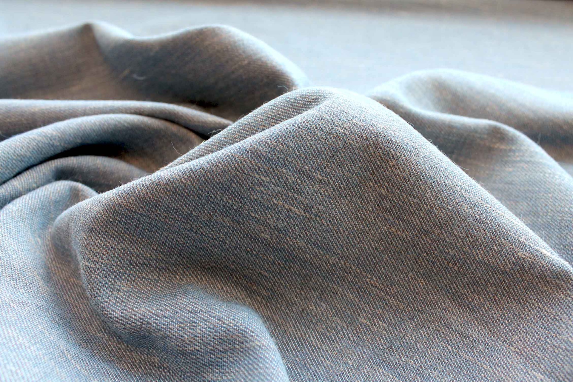 Reversible Linen Twill Weave "Denim" in Mid Blue / Light Brown fabric, image 8 of 8