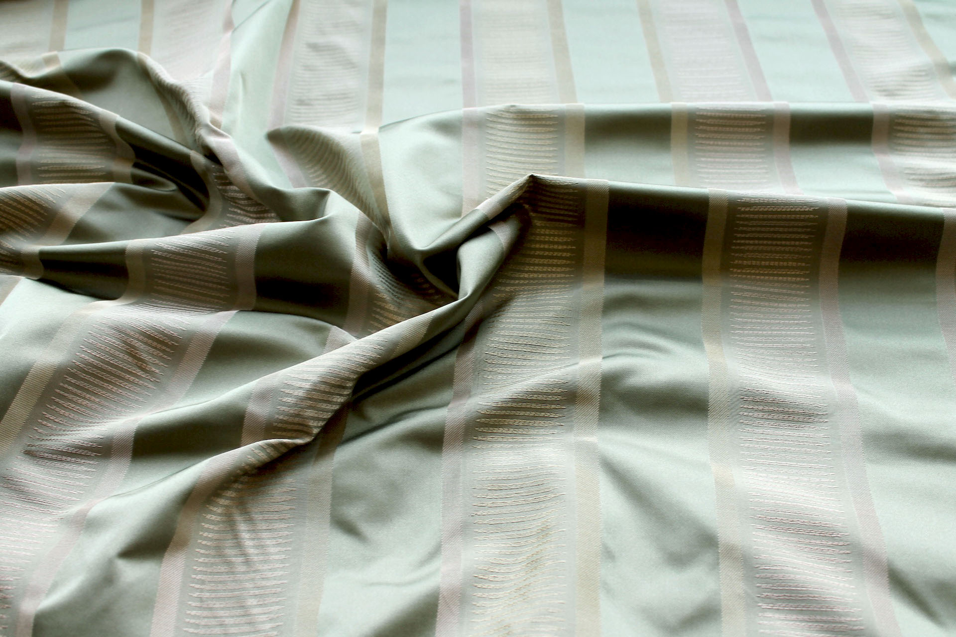 Sage and Pale Olive Striped Silk fabric, image 4 of 7