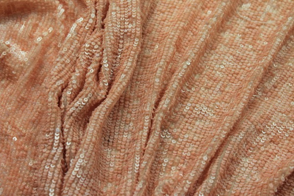 Overlapping Micro Sequin On Silk Chiffon - Peach fabric, image 2 of 6