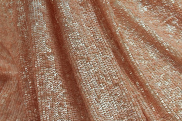 Overlapping Micro Sequin On Silk Chiffon - Peach fabric