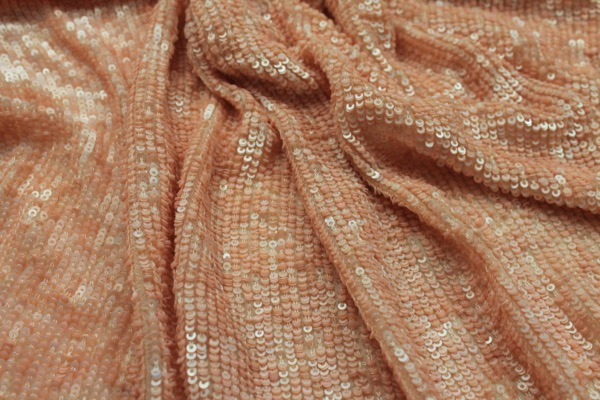 Overlapping Micro Sequin On Silk Chiffon - Peach fabric, image 6 of 6