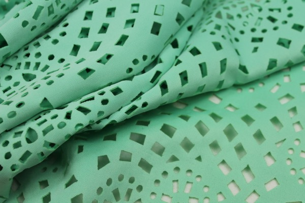 Perforated Scuba Jersey - Laser Cut Snowflake - Mint fabric, image 3 of 7