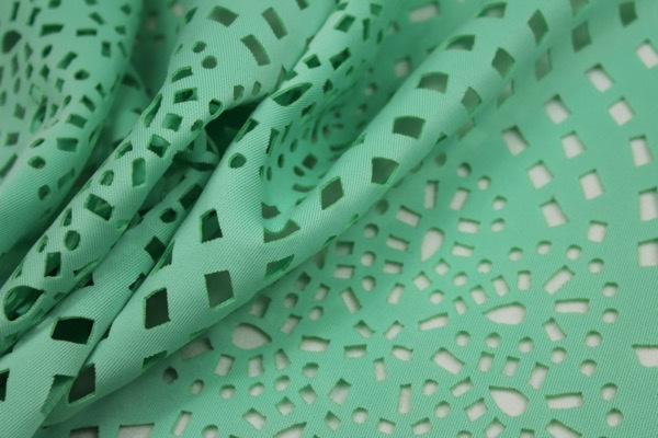 Perforated Scuba Jersey - Laser Cut Snowflake - Mint fabric, image 5 of 7