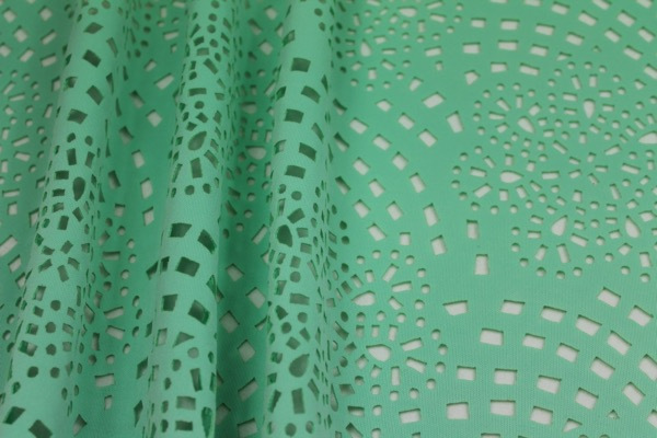 Perforated Scuba Jersey - Laser Cut Snowflake - Mint fabric, image 6 of 7
