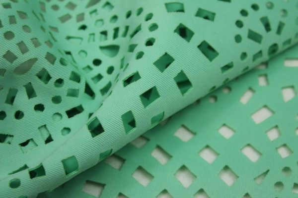 Perforated Scuba Jersey - Laser Cut Snowflake - Mint fabric, image 4 of 7