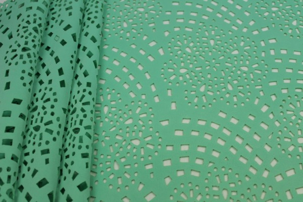 Perforated Scuba Jersey - Laser Cut Snowflake - Mint fabric, image 2 of 7