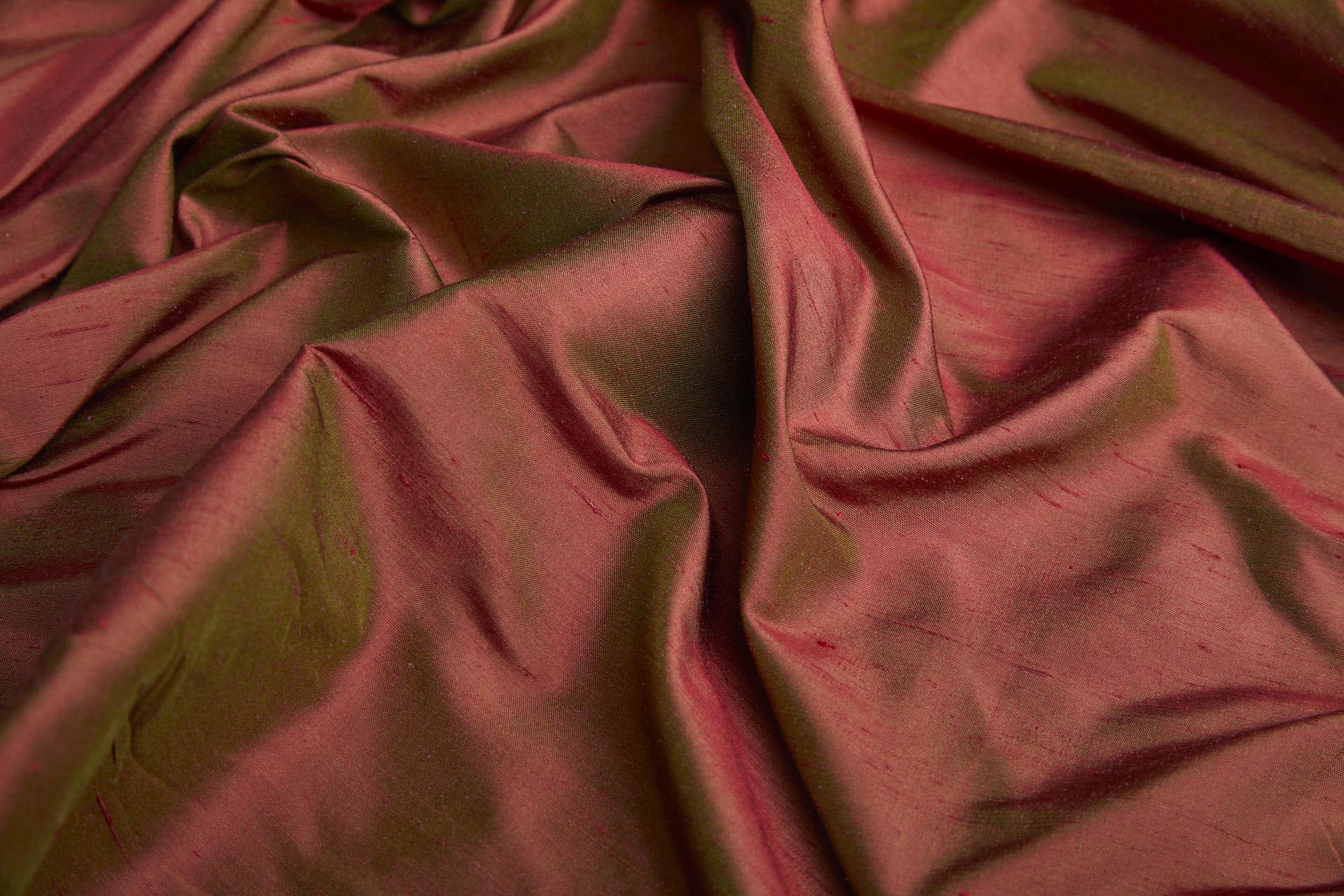 Silk Dupion - Red shot Olive fabric, image 3 of 7