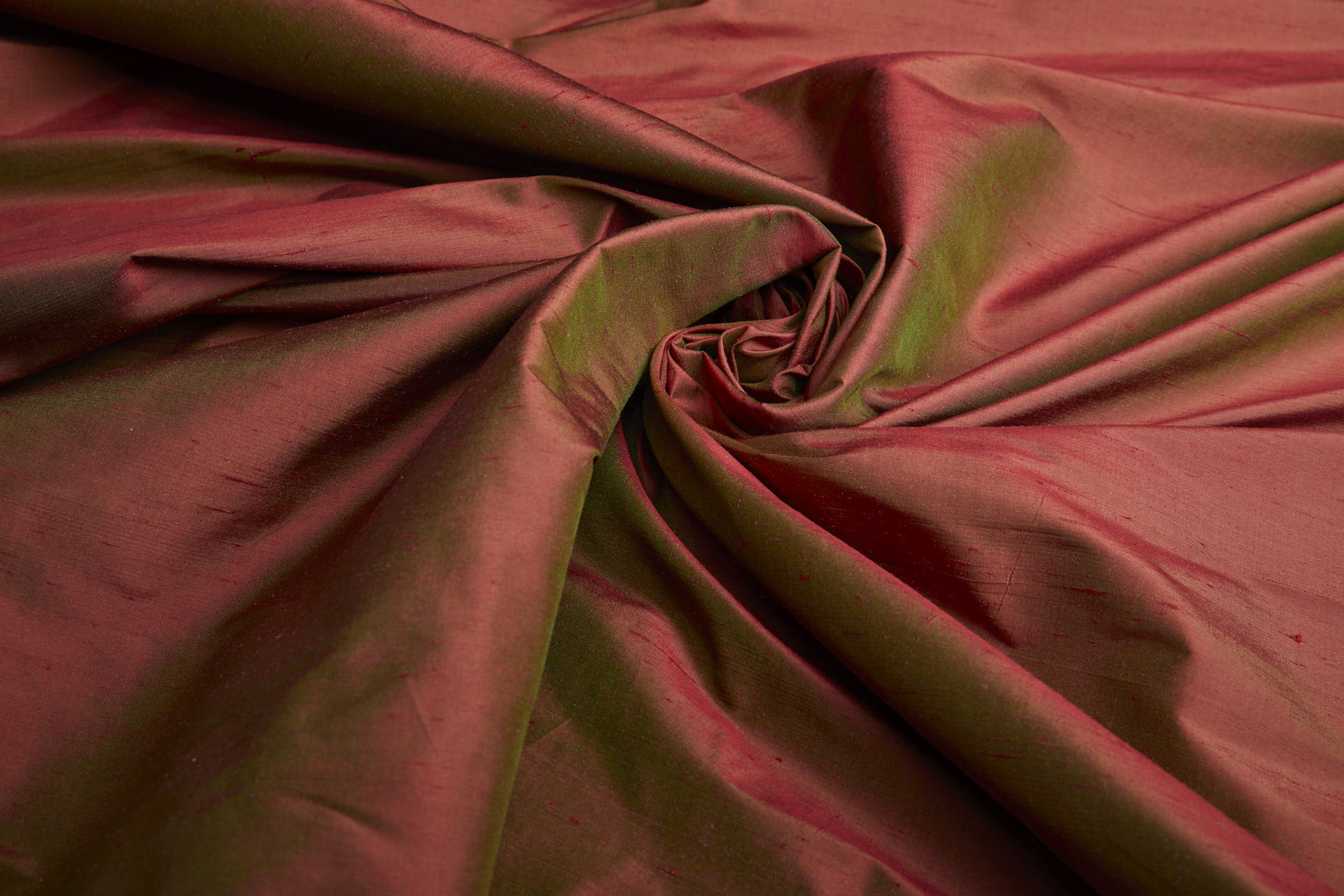Silk Dupion - Red shot Olive fabric