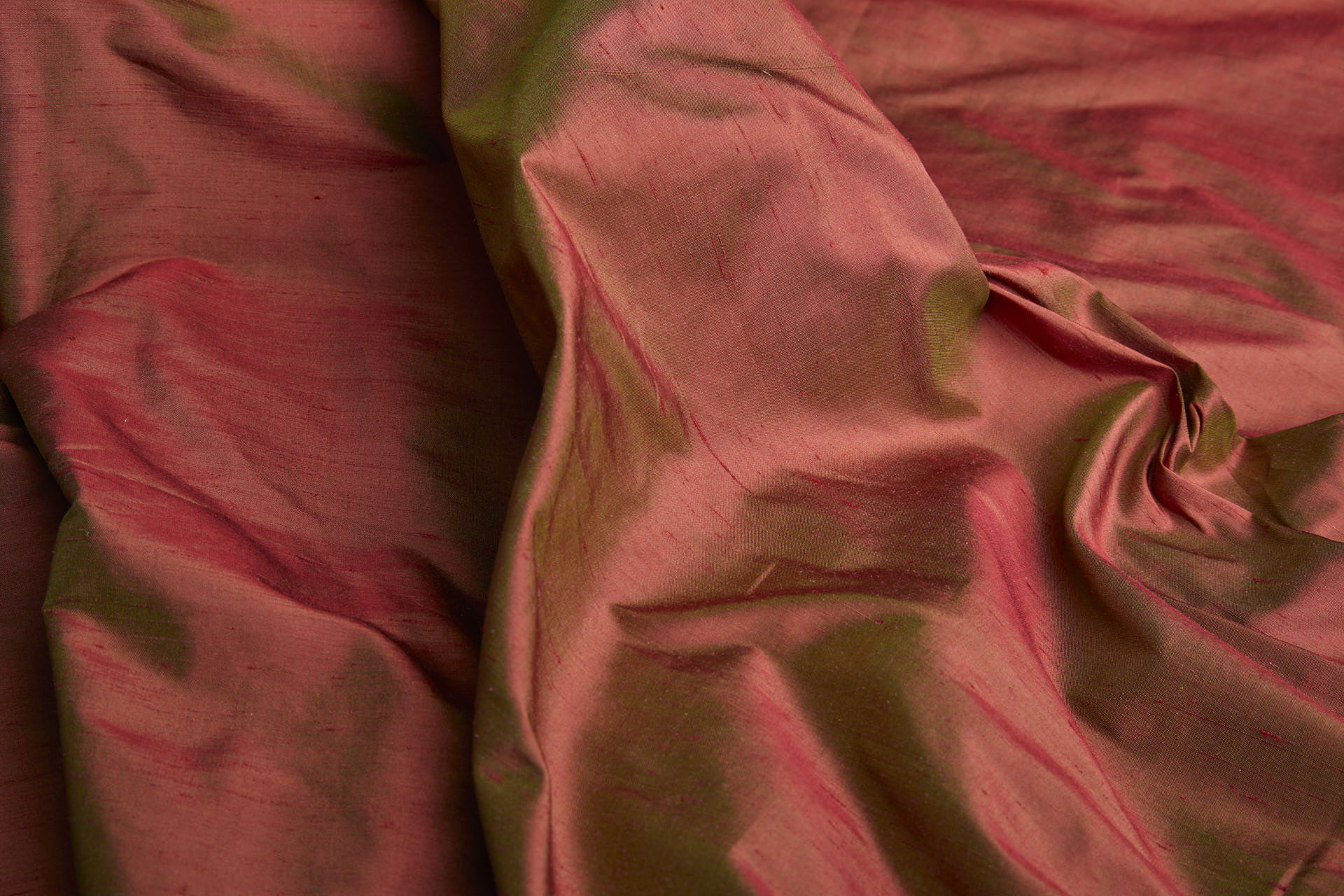 Silk Dupion - Red shot Olive fabric, image 5 of 7