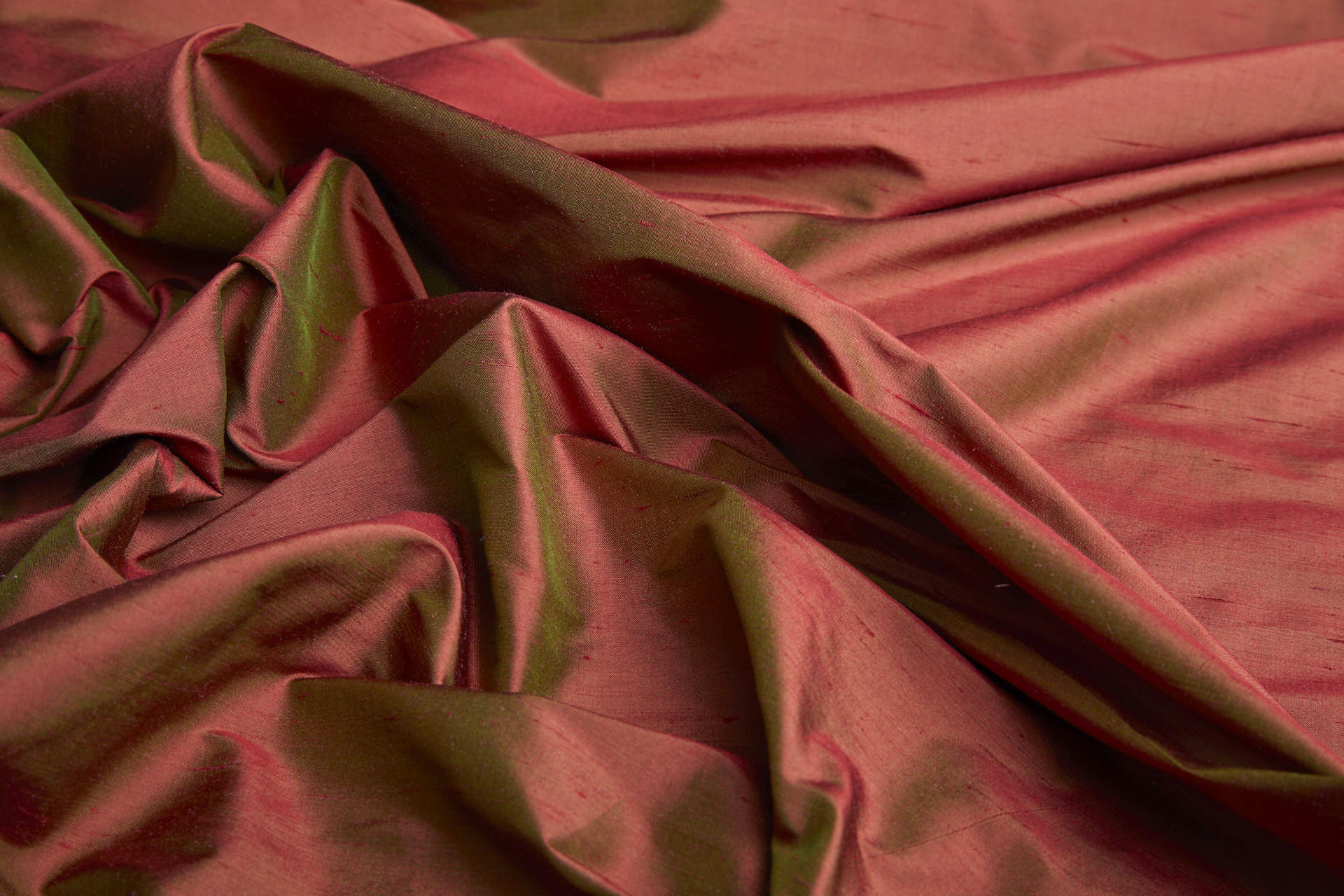 Silk Dupion - Red shot Olive fabric, image 6 of 7