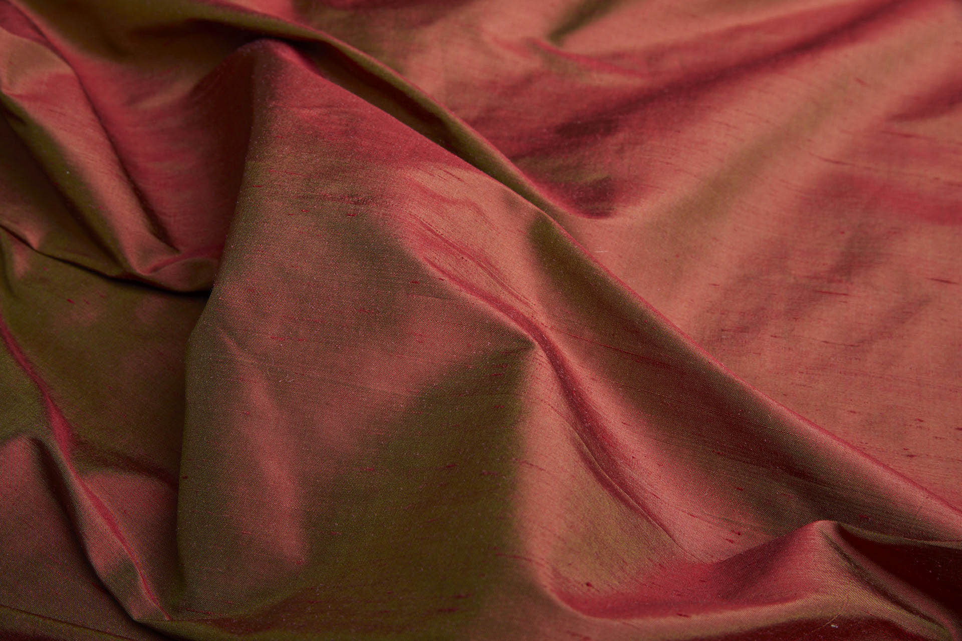 Silk Dupion - Red shot Olive fabric, image 7 of 7