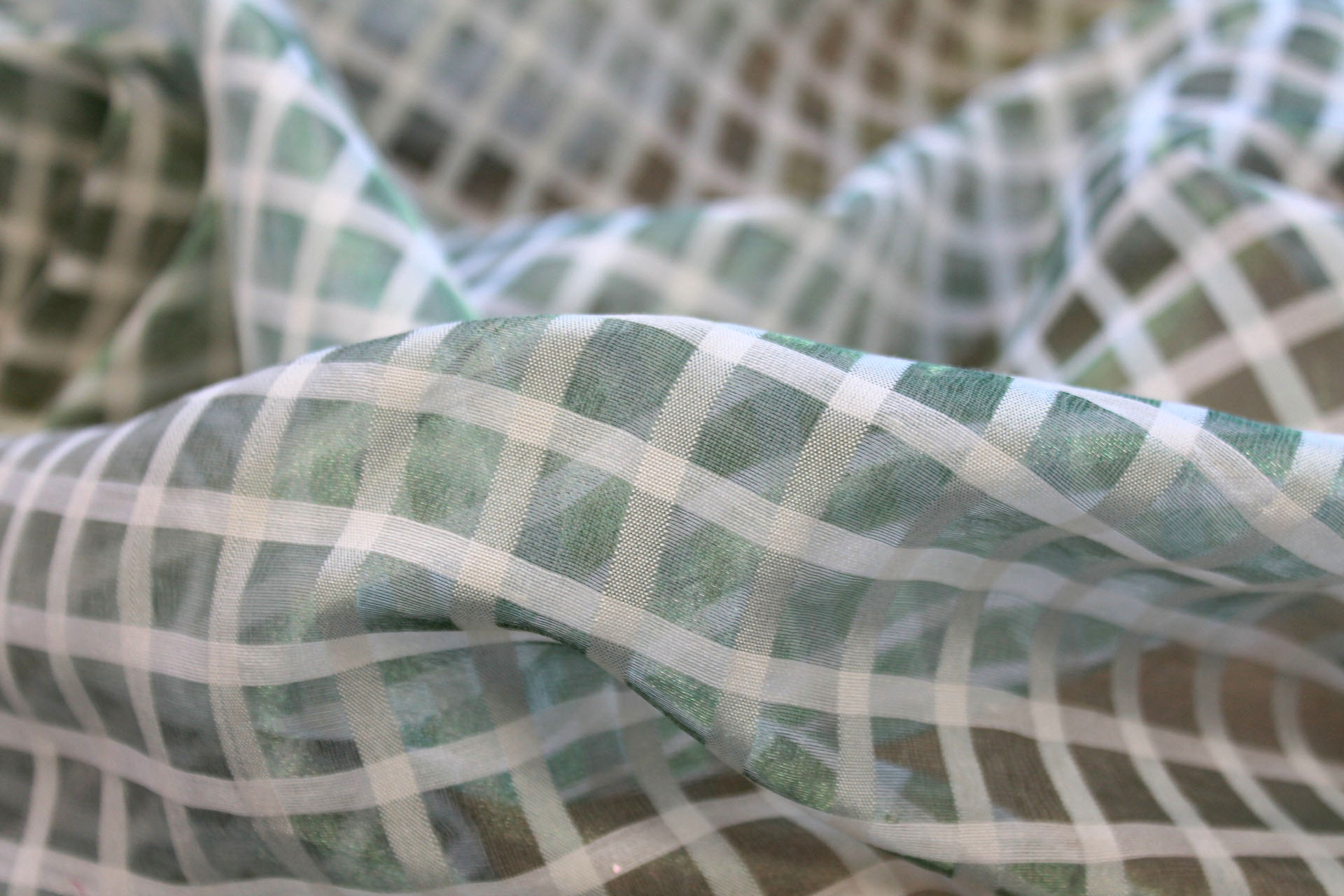 Small Check Organza - Ivory and Green - 112cm fabric, image 3 of 7