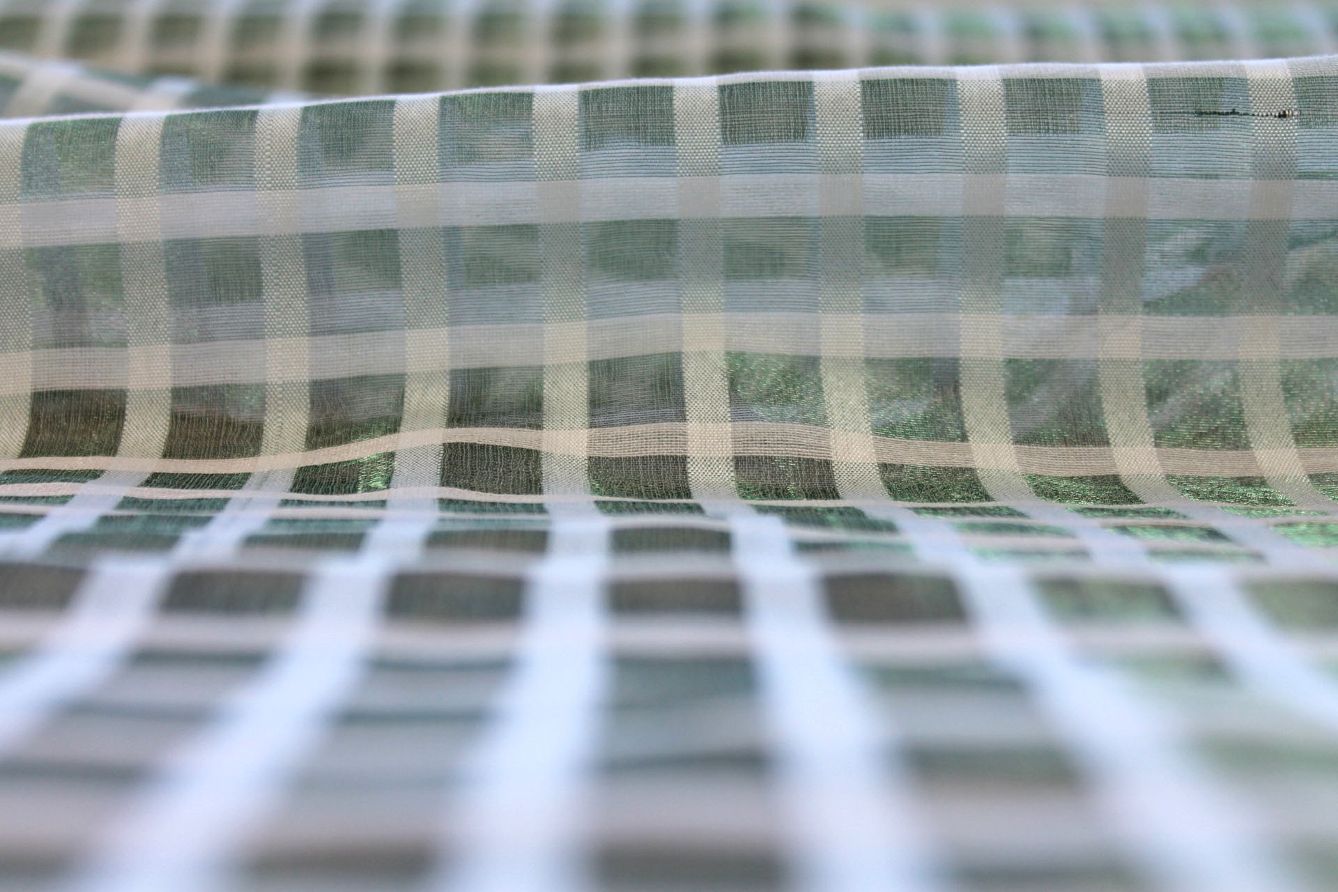 Small Check Organza - Ivory and Green - 112cm fabric, image 4 of 7