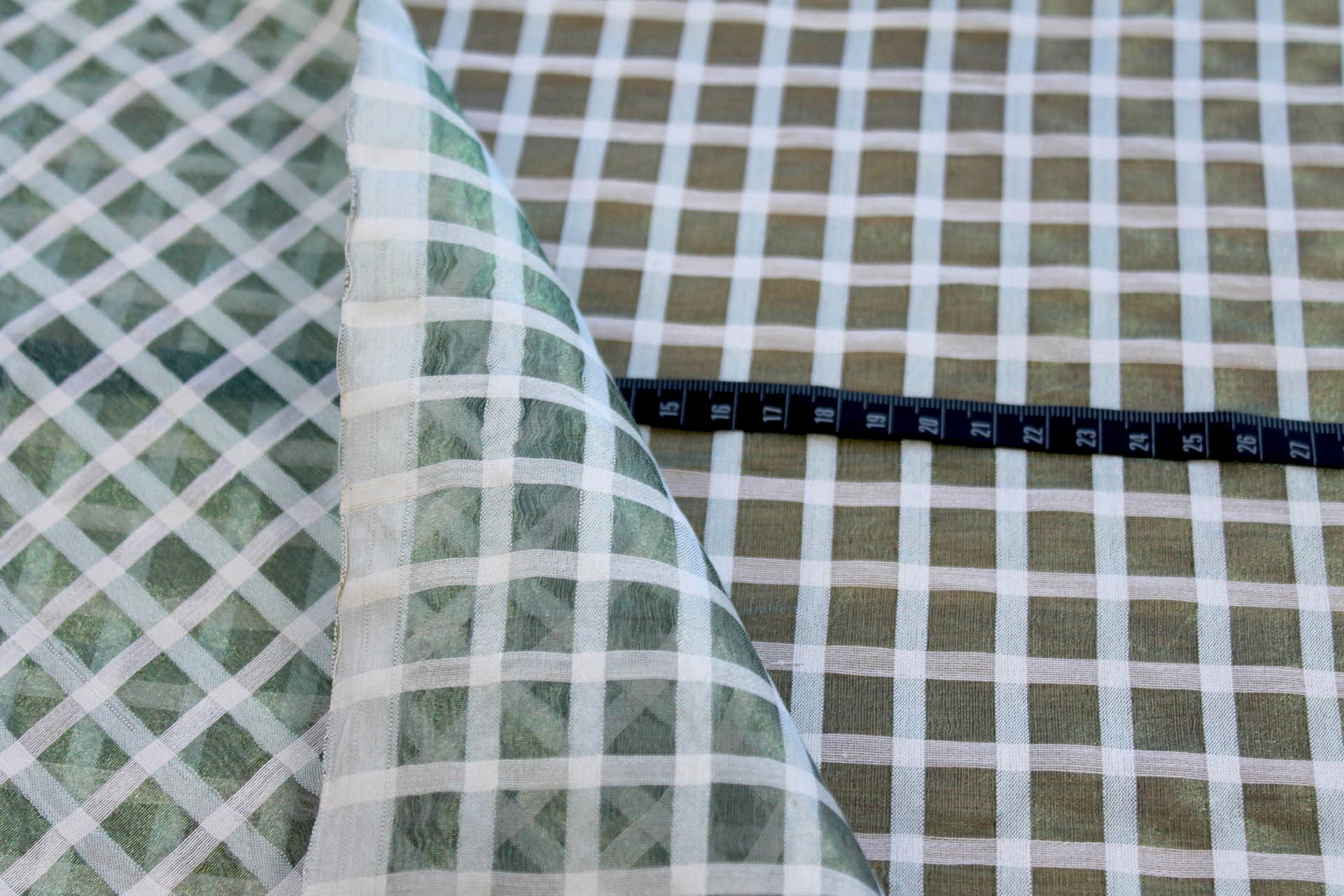 Small Check Organza - Ivory and Green - 112cm fabric, image 7 of 7
