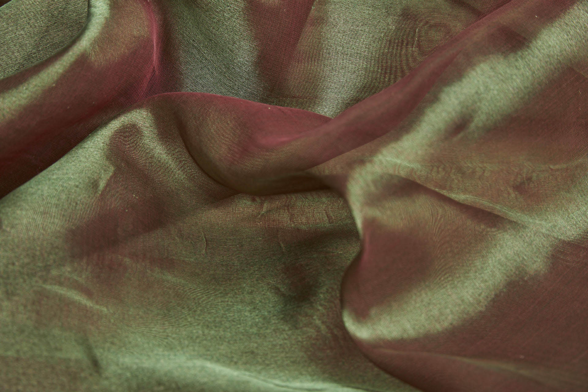 Silk Organza - Metallic Red shot Green fabric, image 5 of 5