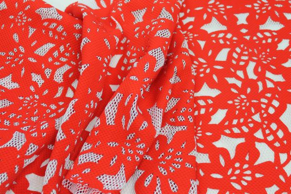 Patterned Jersey Net - Red and White fabric, image 2 of 7