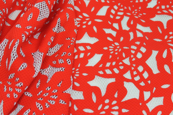 Patterned Jersey Net - Red and White fabric