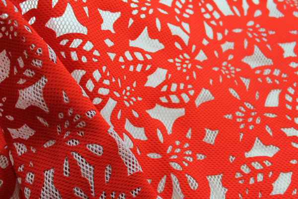 Patterned Jersey Net - Red and White fabric, image 3 of 7