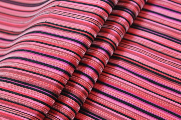Striped Brocade - Red Pink & Black fabric