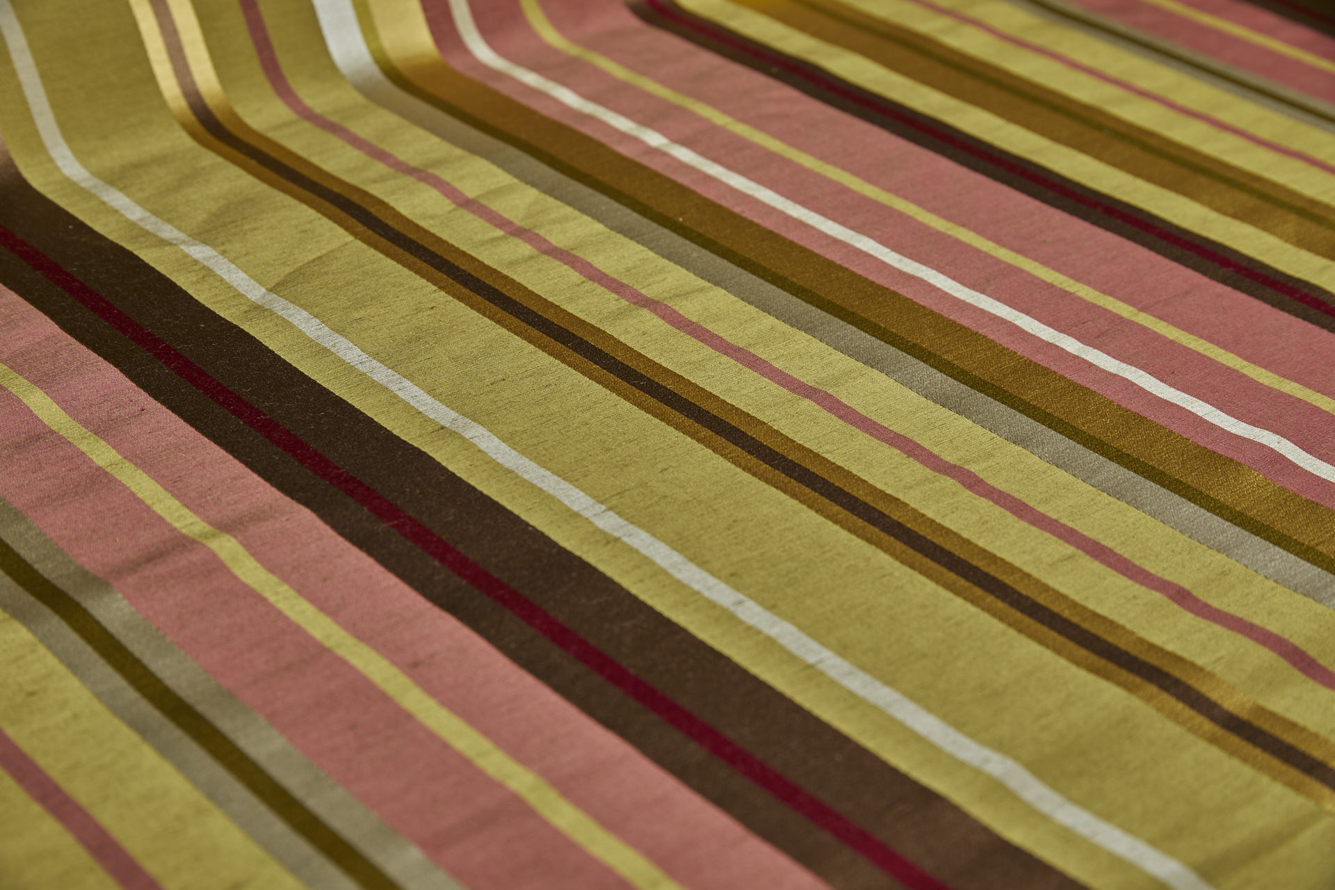 Woven Satin Stripe Brocade - Green, Yellow and Red fabric, image 3 of 11