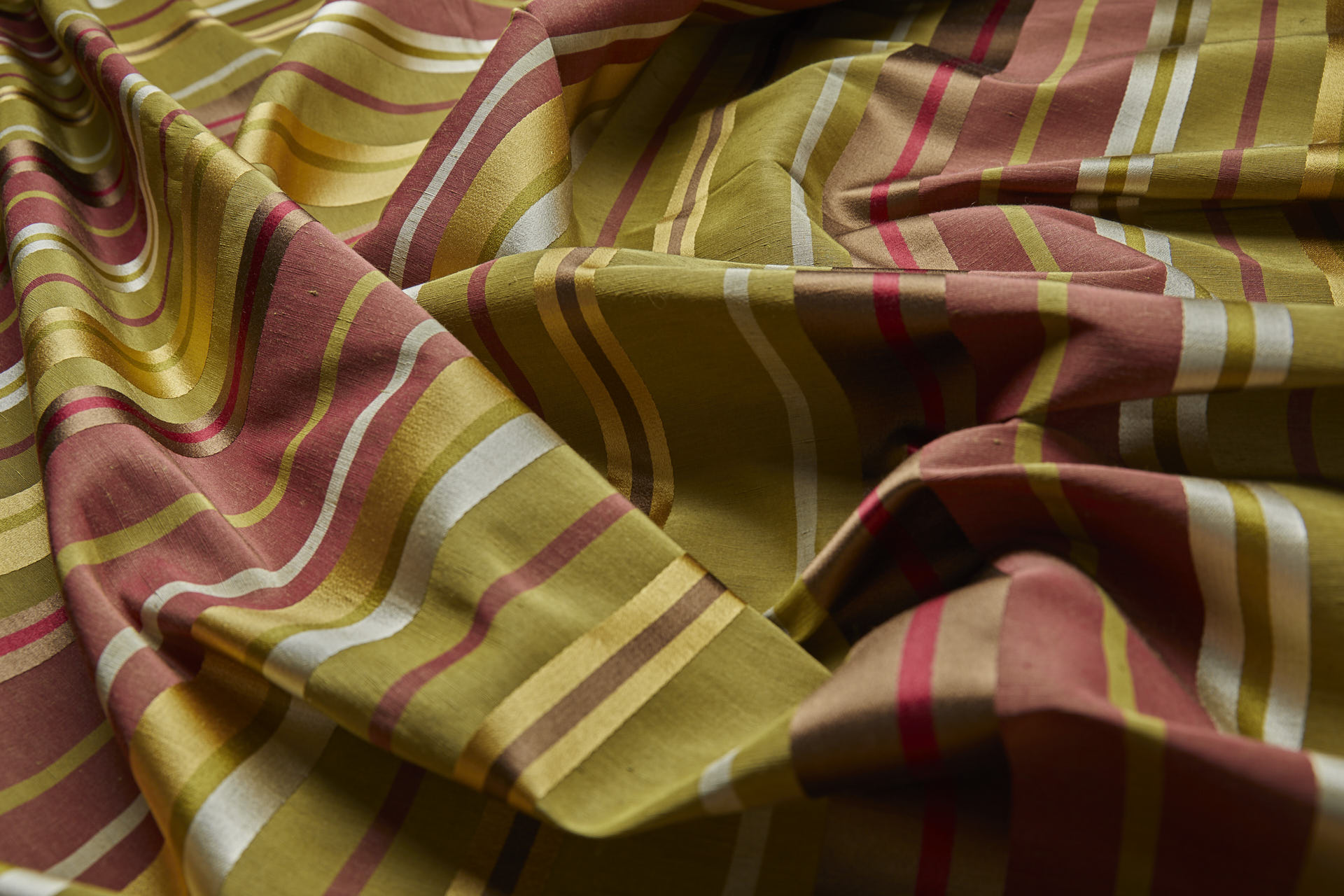 Woven Satin Stripe Brocade - Green, Yellow and Red fabric, image 6 of 11