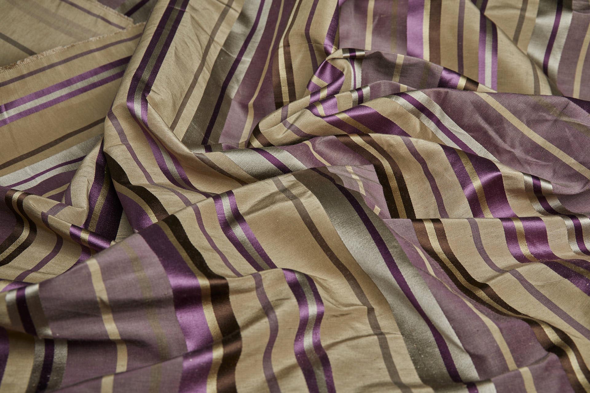 Woven Satin Stripe Brocade - Aubergine, Khaki, Gold and Brown fabric, image 5 of 9