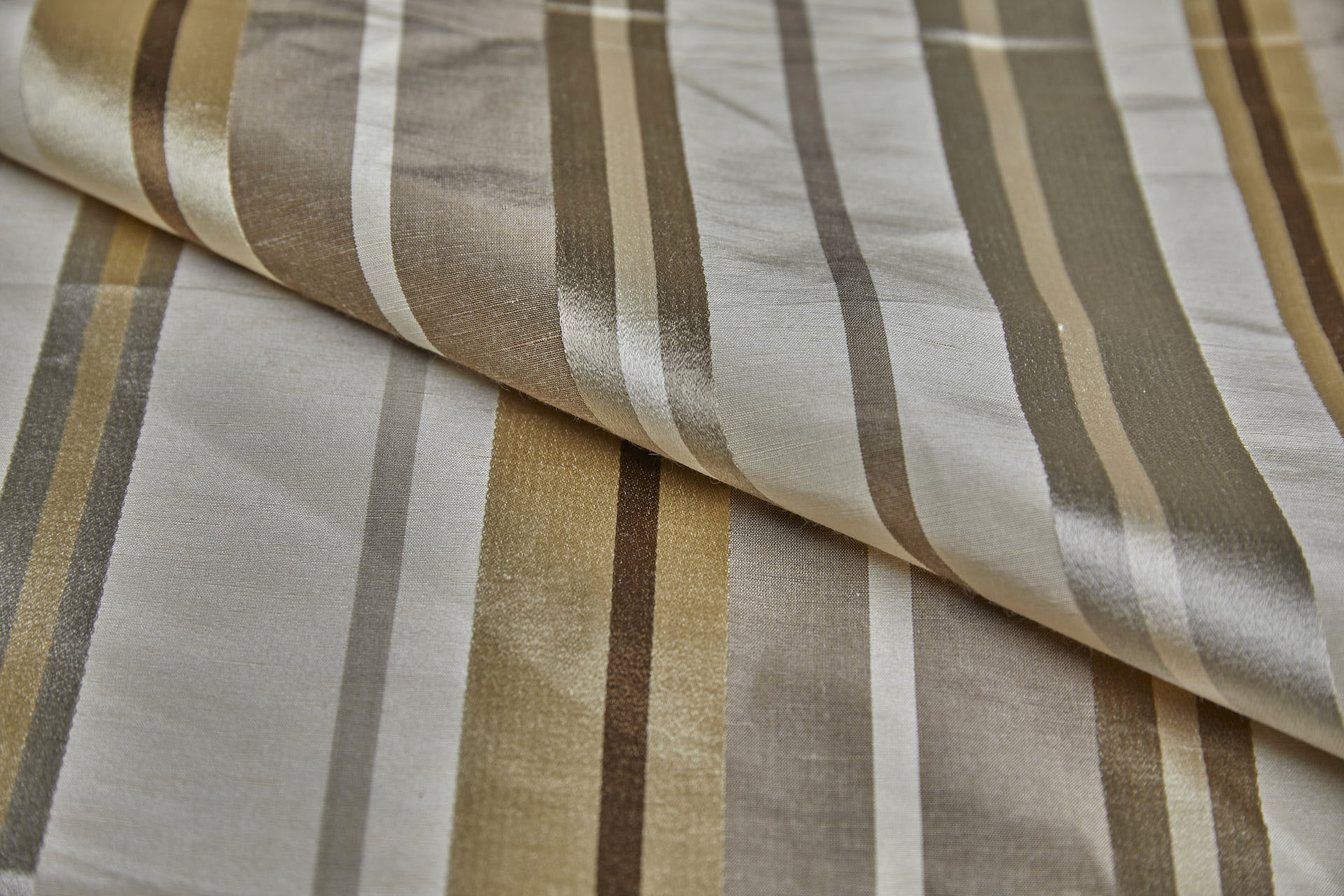 Woven Satin Stripe Brocade - Cream, Gold and Brown fabric