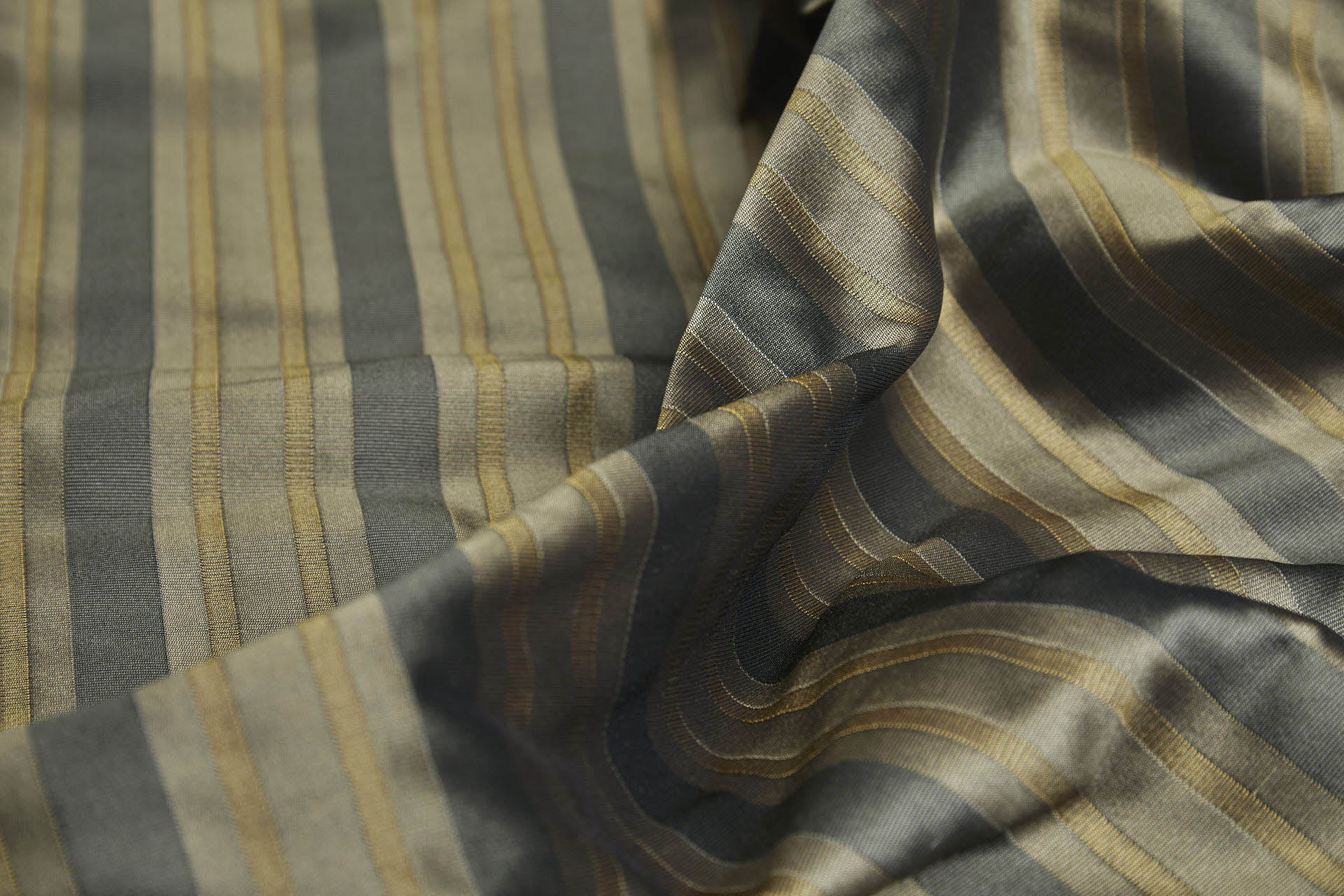 Reversible Stripe Brocade - Golden, Green and Grey fabric, image 3 of 11