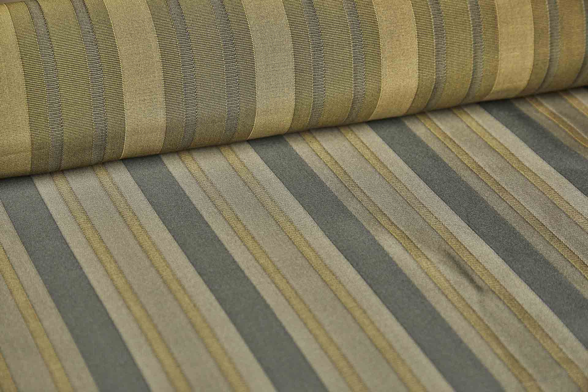 Reversible Stripe Brocade - Golden, Green and Grey fabric
