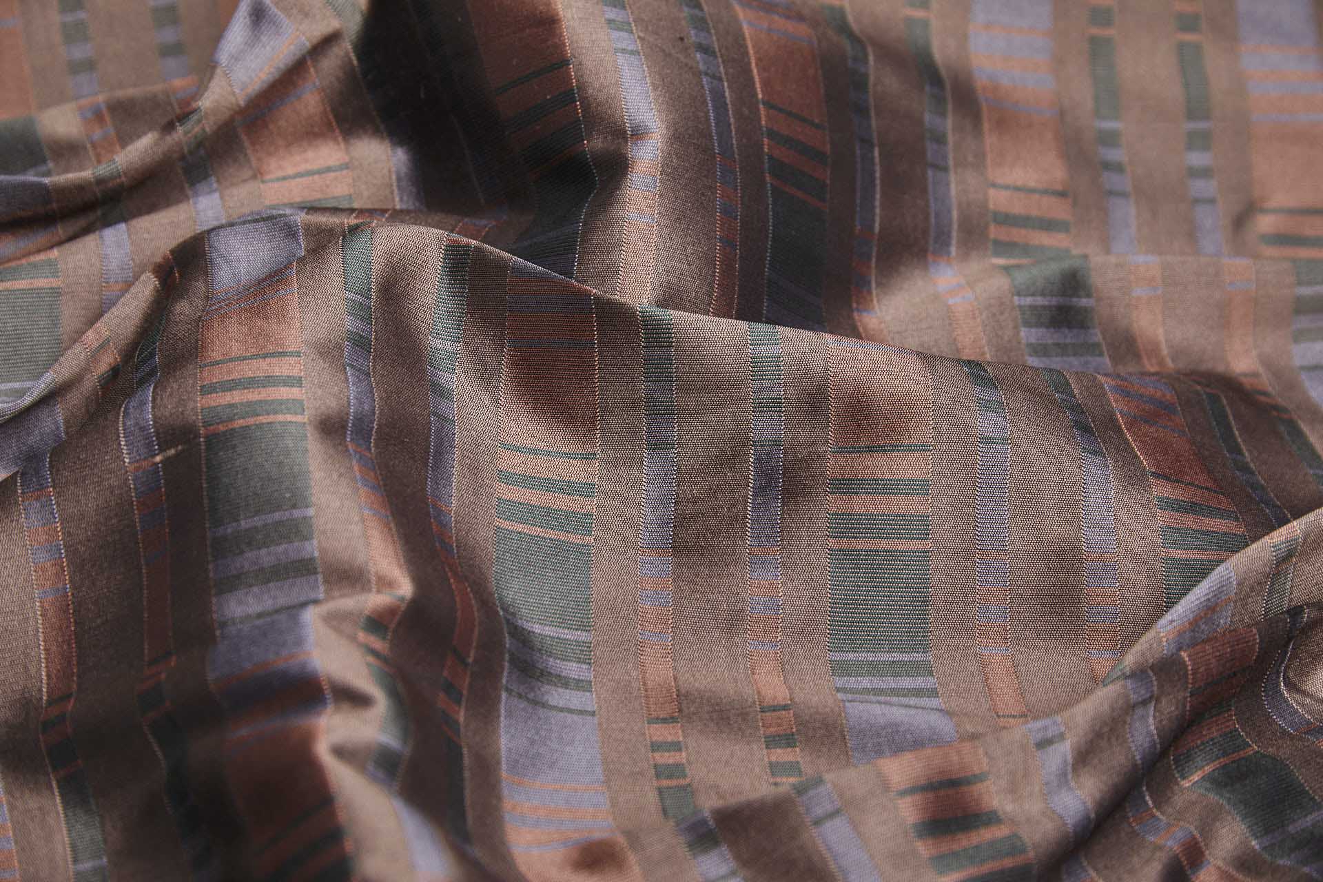 Reversible Stripe Brocade - Coral, Blue and Green fabric, image 2 of 11