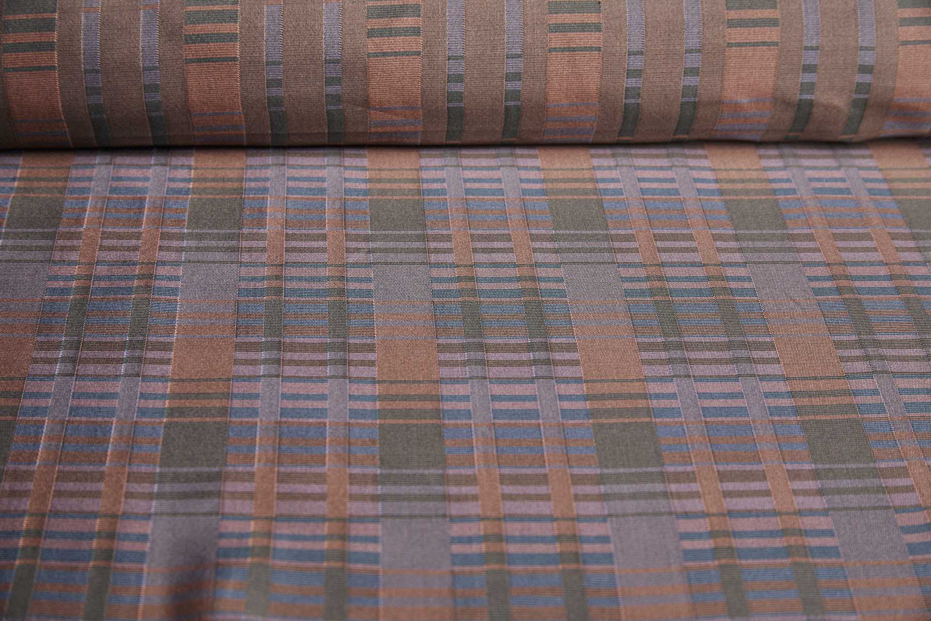Reversible Stripe Brocade - Coral, Blue and Green fabric