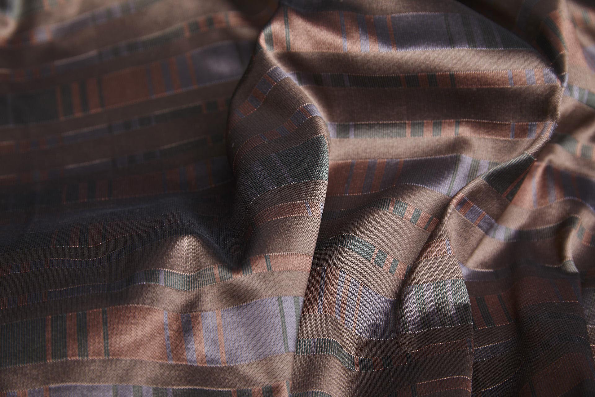 Reversible Stripe Brocade - Coral, Blue and Green fabric, image 9 of 11