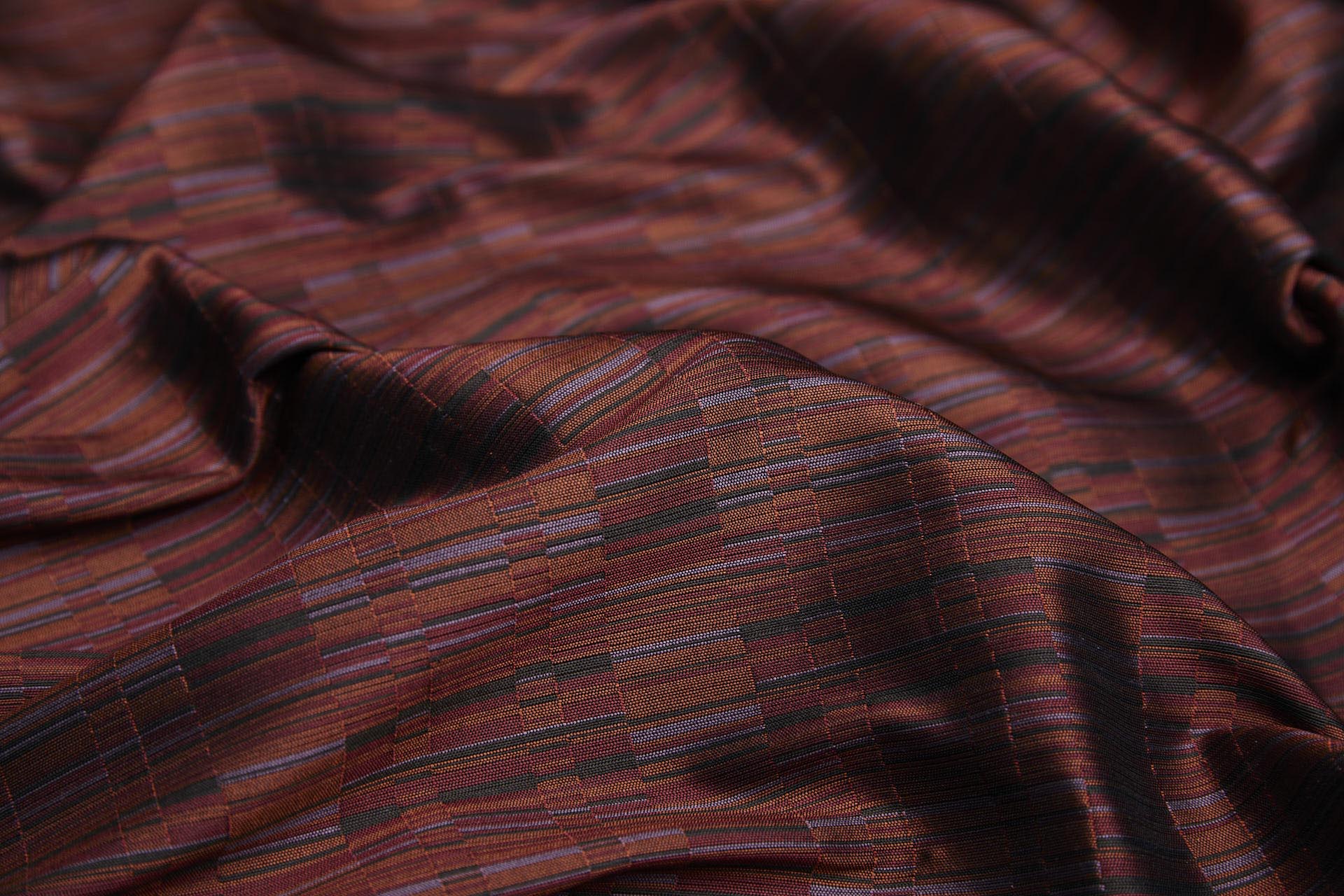 Reversible Stripe Brocade - Red, Rust, Mauve and Black fabric