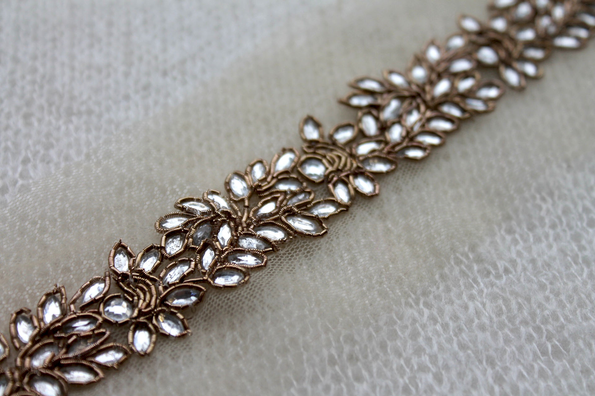 Floral Diamante and Metal Work Trim - Gold