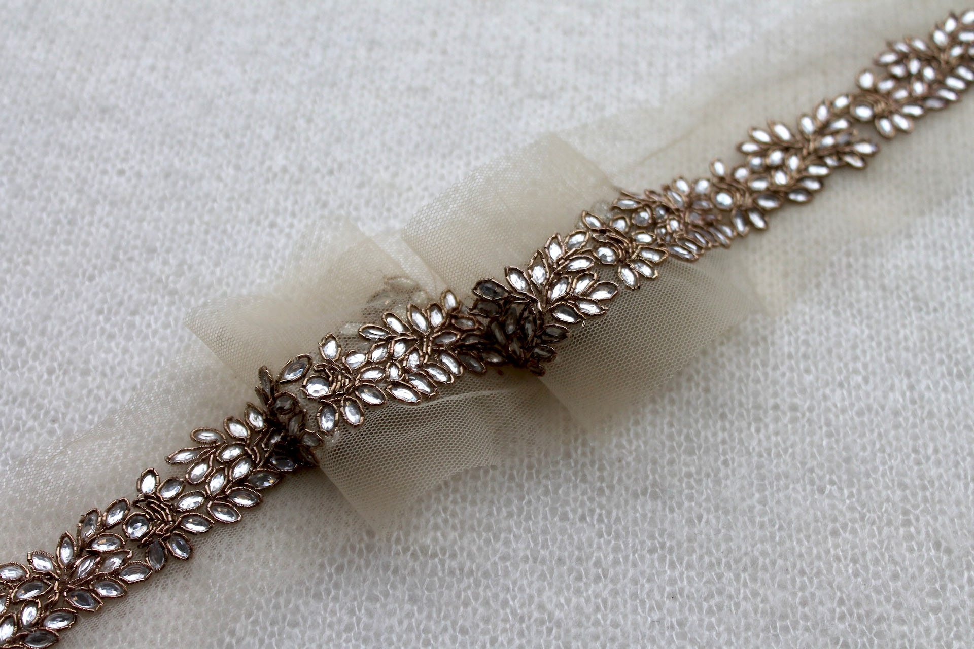 Floral Diamante and Metal Work Trim - Gold, image 2 of 4